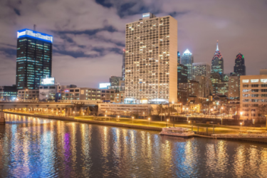Philadelphia skyline with Schuylkill River in foreground